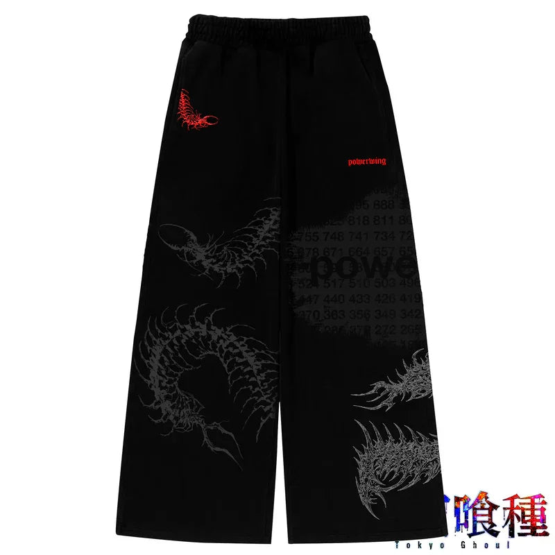 Unisex Gothic Streetwear Gym Pants Men Women Casual Drawstring Loose Fit Workout Wide Leg Trousers Jogger Fitness Long Pants