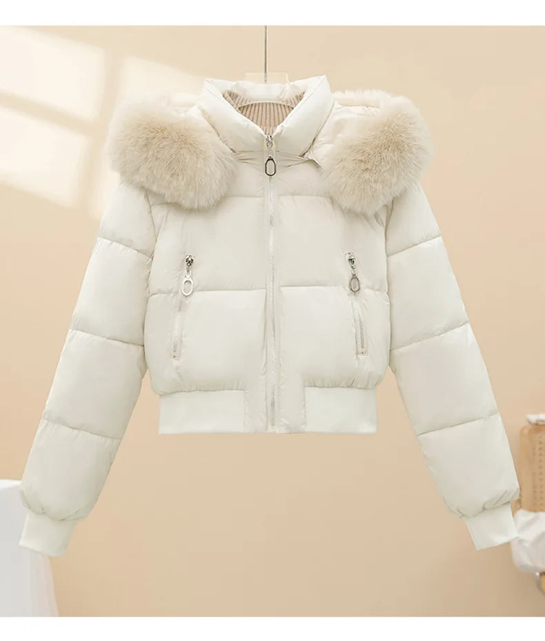 2026 Winter Jacket Women Hooded Fur Collar Cotton Coat New Thick and Warm Short Clothing