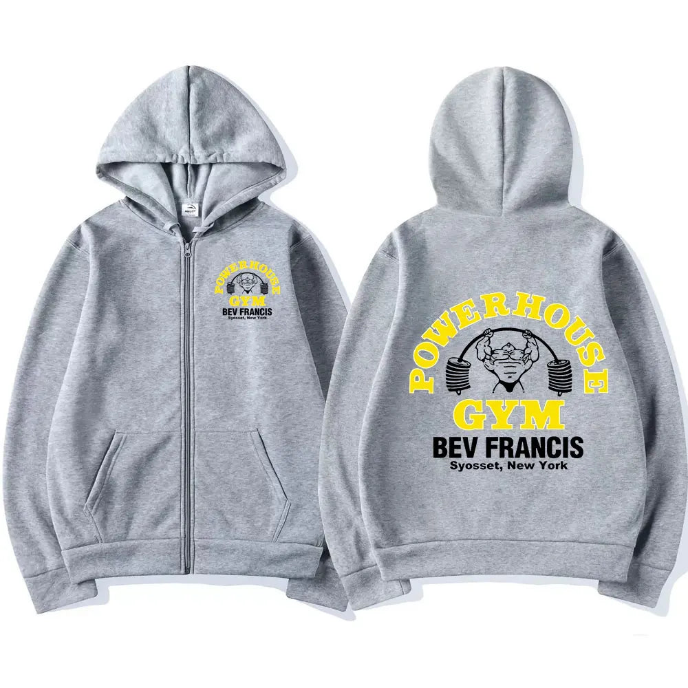 Powerhouse Gym Logo Zipper Hoodie Men's Women Fashion Gothic Geek Fitness Zip Up Jacket Hoodies Sweatshirts Oversized Streetwear
