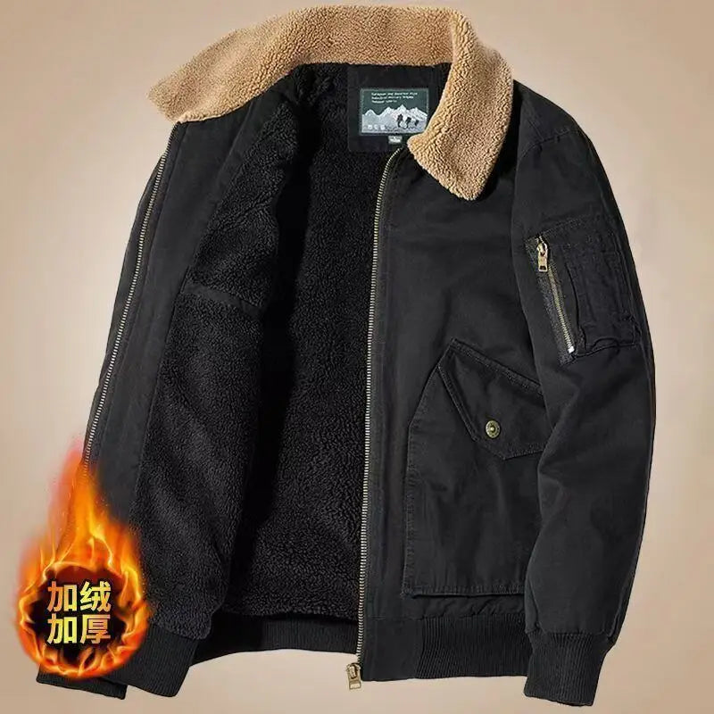 Winter Men's Cargo Jacket Men High-quality Lamb Cashmere Jackets Thickened Warm Coat Fashion Casual Jackets Men Fleece Clothing