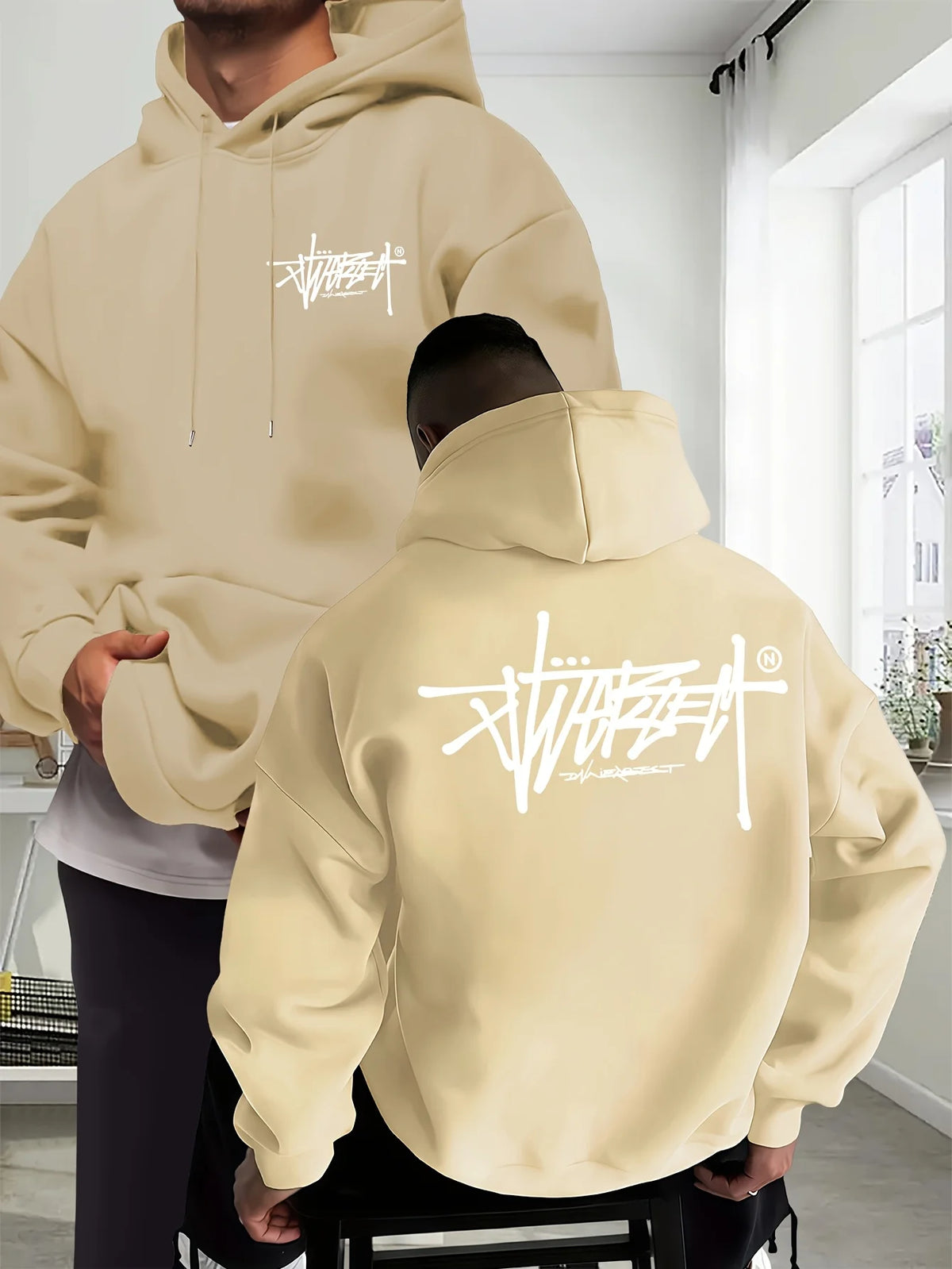 Graffiti Letter Hoodie Men Women Outdoor Street Hip-hop Vacation Fitness Loose Sport Couple Autumn Winter Long-sleeve Sweatshirt