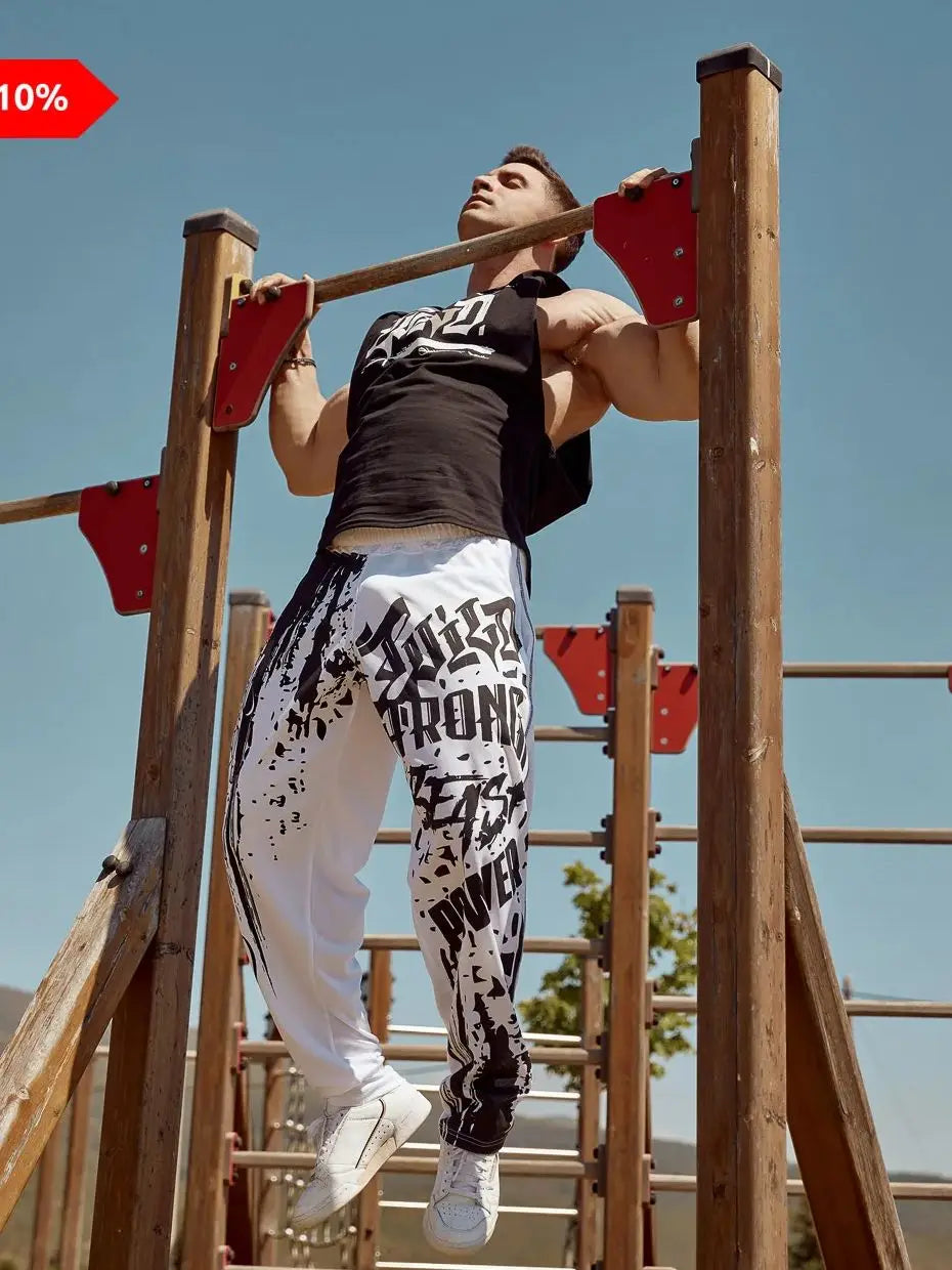 Mens Training Sport Trousers GYM Thin Pants Joggers Male Slim Casual Workout Fitness Running Graffiti Printed Breathable Pants