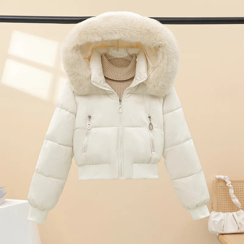 2026 Winter Jacket Women Hooded Fur Collar Cotton Coat New Thick and Warm Short Clothing