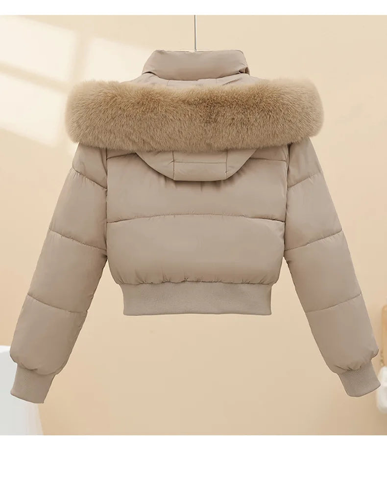 2026 Winter Jacket Women Hooded Fur Collar Cotton Coat New Thick and Warm Short Clothing