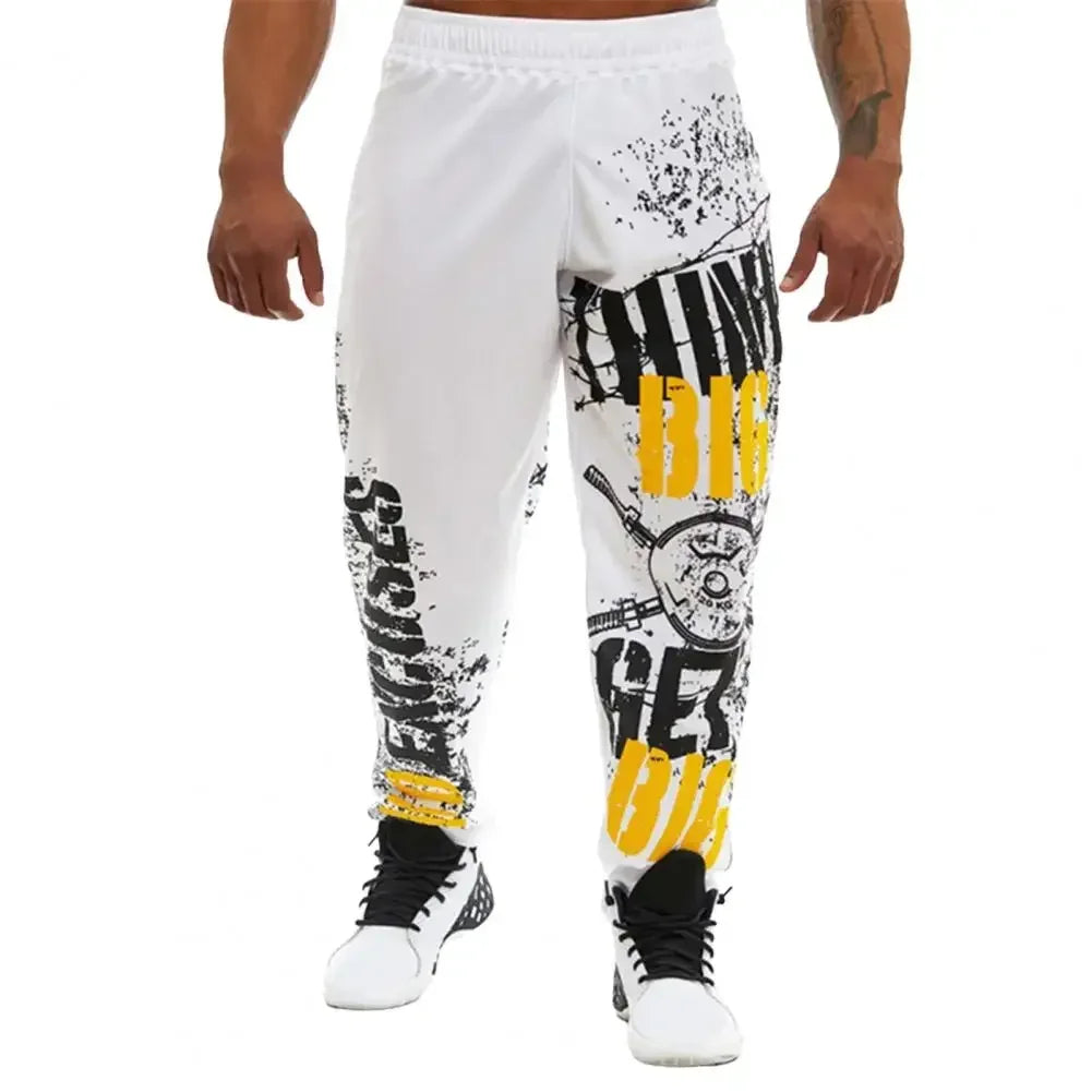 Men Pants Loose Straight Mid Waist Deep Fashion Pants Crotch Digital Printing Jogging Soft Elastic Waist Men Trousers for Gym