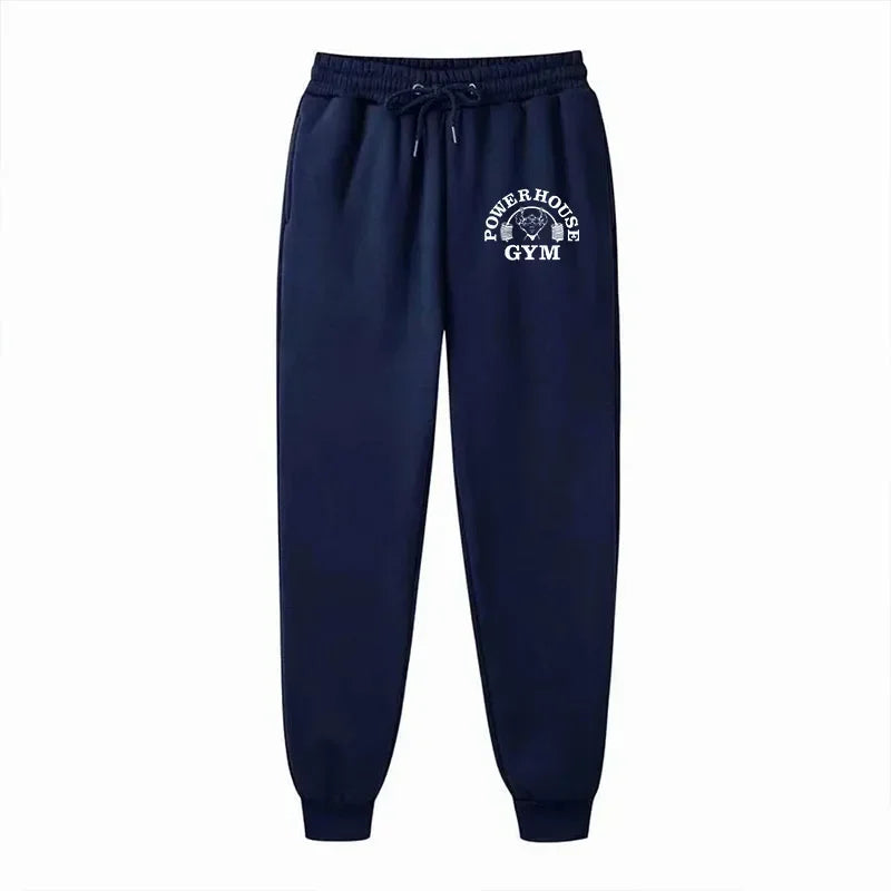 GYM Powerhouse Print Pants Men Casual Sports Pants Running Workout Jogging Long Pants Men Fleece Jogger Sweatpants Long Pants