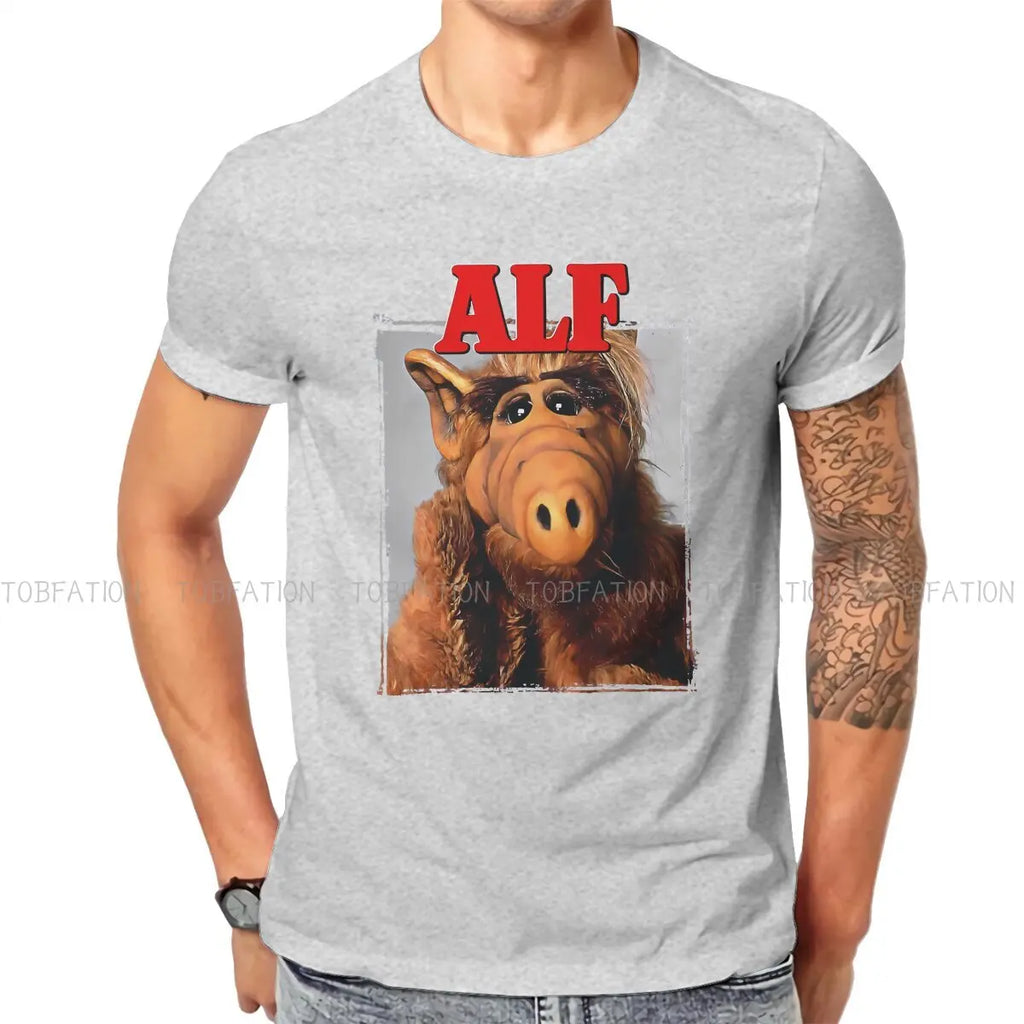 Red  Newest TShirts ALF The Animated Series Male Graphic Fabric Streetwear T Shirt Round Neck Oversized