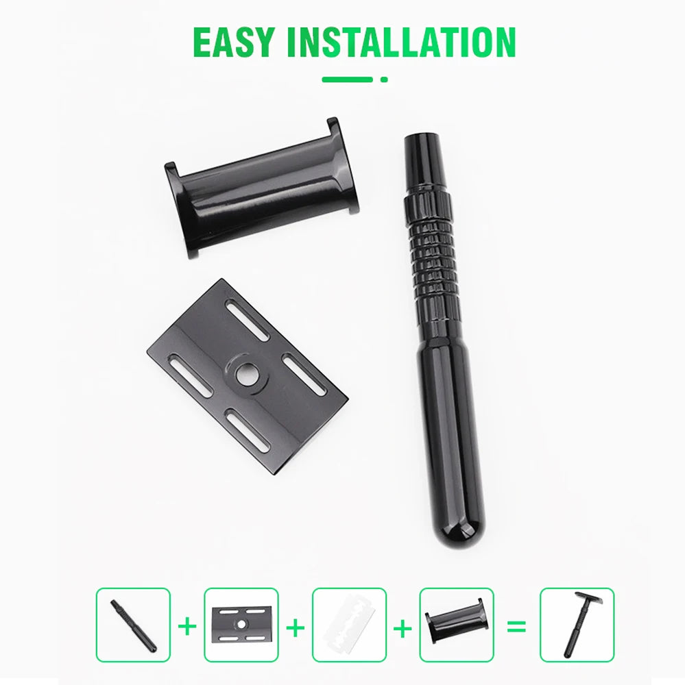 Men's ECO-Friendly Safety Razor Sustainable Shaving Tool for Responsible Grooming with Storage Box & 5 Platinum Advanced Blades