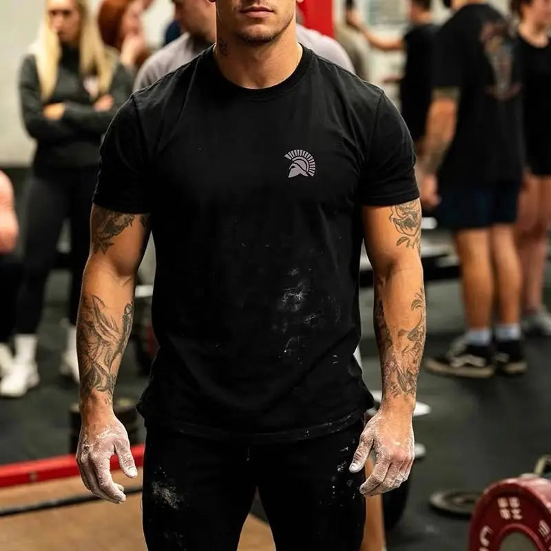 Spartan Warrior Print Gym T Shirt I'M SPARTAN Slogan Helmet Graphic Black Quick Dry Men Fitness Training Short Sleeve Tee