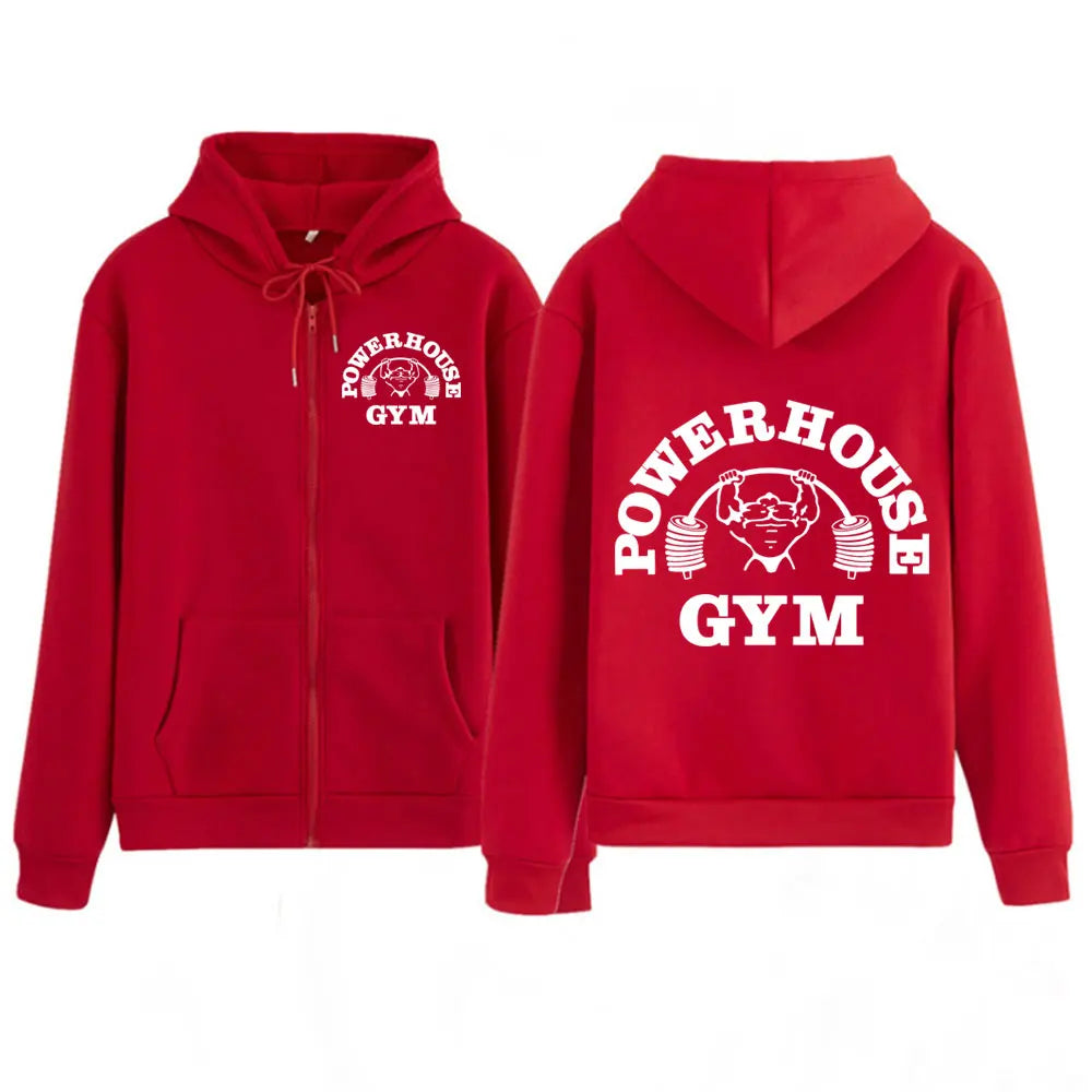 Powerhouse Gym Logo Zipper Hoodie Harajuku Geek Fitness Zip Up Hoodies Unisex Long Sleeve Fashion Casual Oversized Jacket Coat