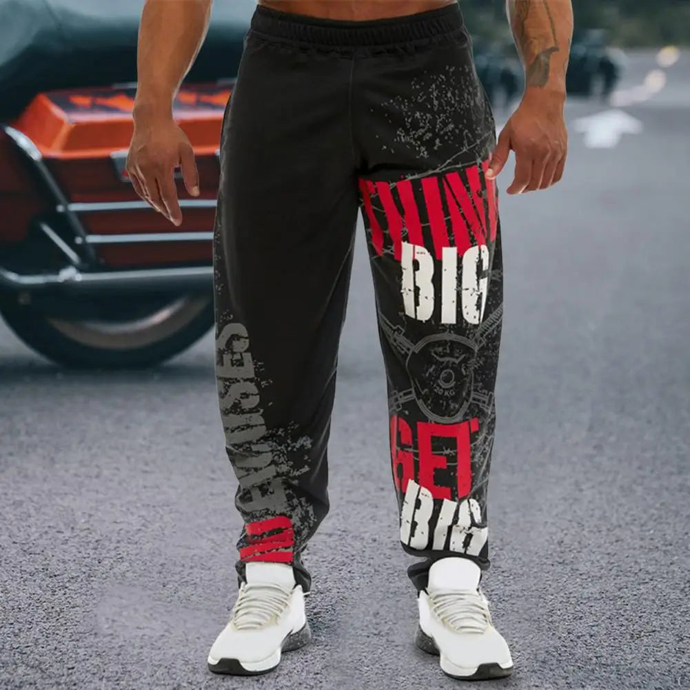 Men Pants Loose Straight Mid Waist Deep Fashion Pants Crotch Digital Printing Jogging Soft Elastic Waist Men Trousers for Gym