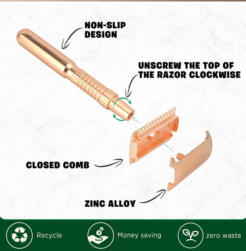 Men's ECO-Friendly Safety Razor Sustainable Shaving Tool for Responsible Grooming with Storage Box & 5 Platinum Advanced Blades
