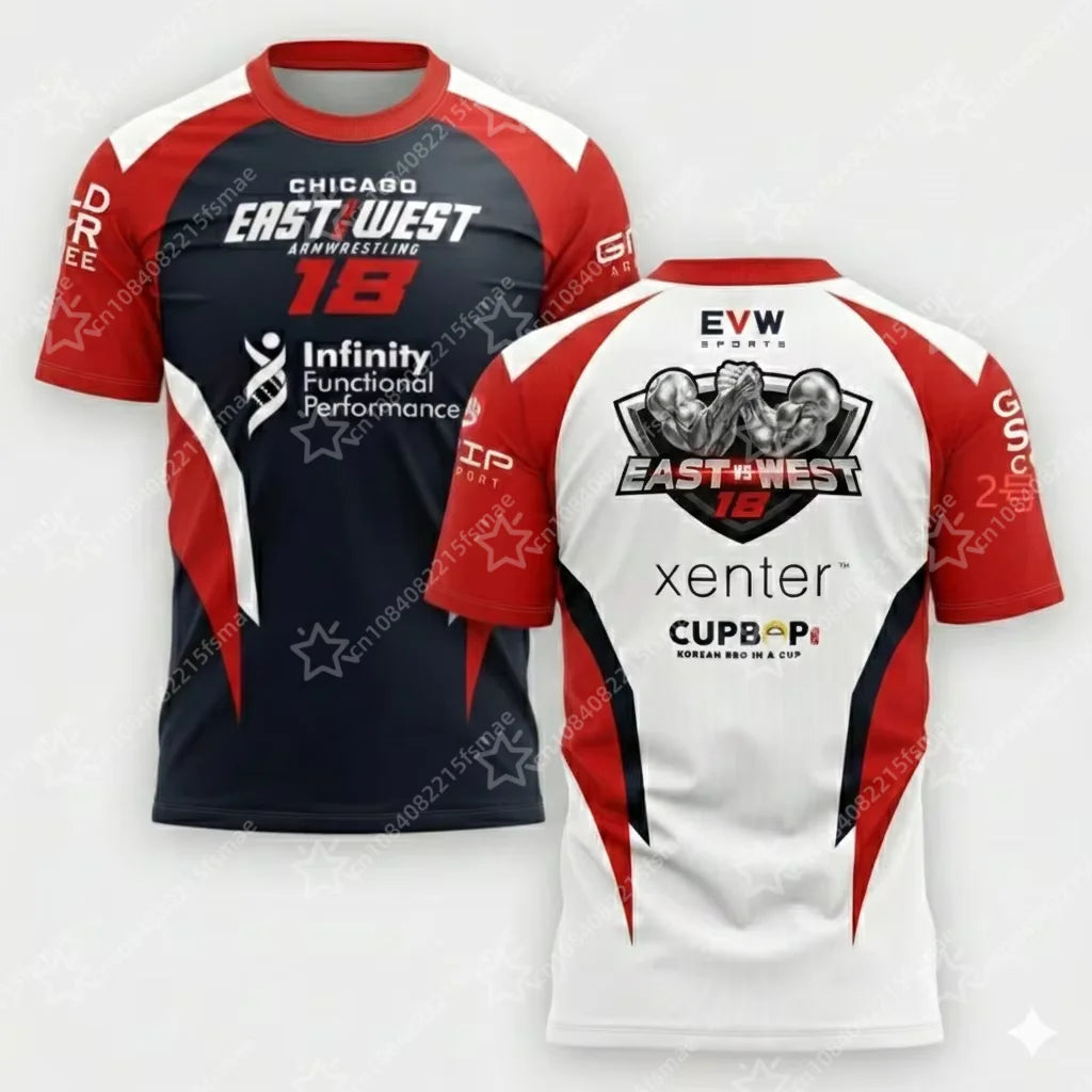 The East vs West Series 22 To 24 Armwrestling T-Shirt Atlantic City Sports Jersey Men's Breathable Quick Dry Fitness Gym Tee Top