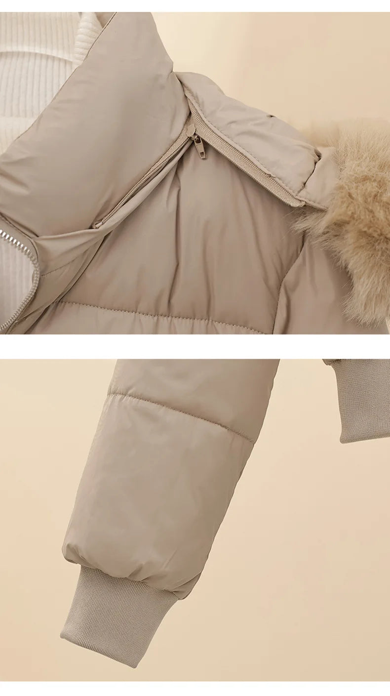 2026 Winter Jacket Women Hooded Fur Collar Cotton Coat New Thick and Warm Short Clothing