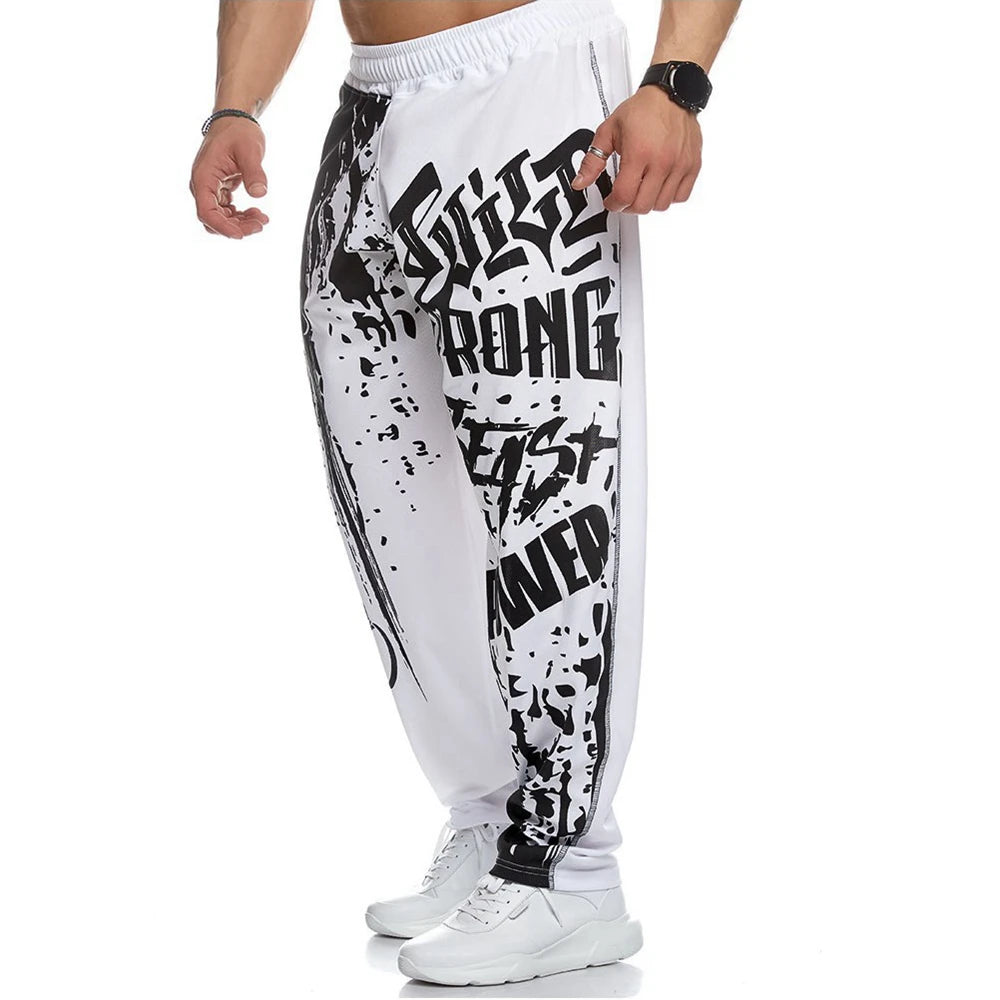 Mens Training Sport Trousers GYM Thin Pants Joggers Male Slim Casual Workout Fitness Running Graffiti Printed Breathable Pants
