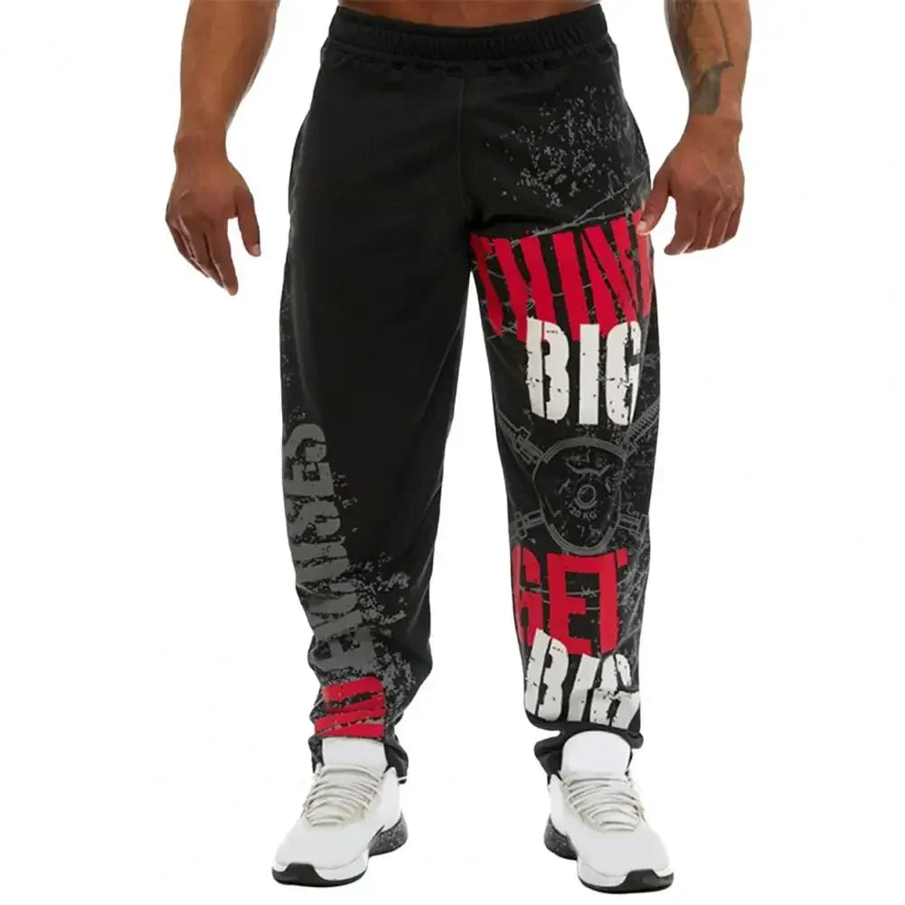 Men Pants Loose Straight Mid Waist Deep Fashion Pants Crotch Digital Printing Jogging Soft Elastic Waist Men Trousers for Gym