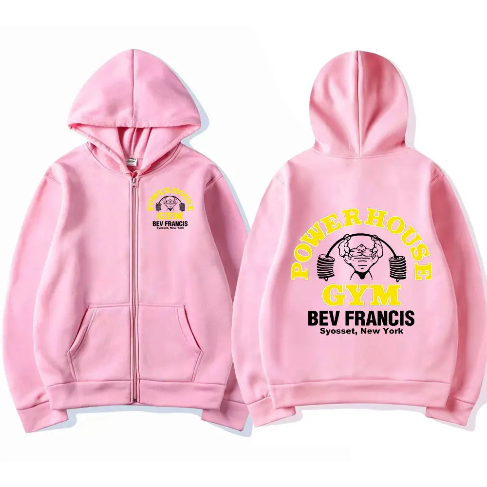 Powerhouse Gym Logo Zipper Hoodie Men's Women Fashion Gothic Geek Fitness Zip Up Jacket Hoodies Sweatshirts Oversized Streetwear