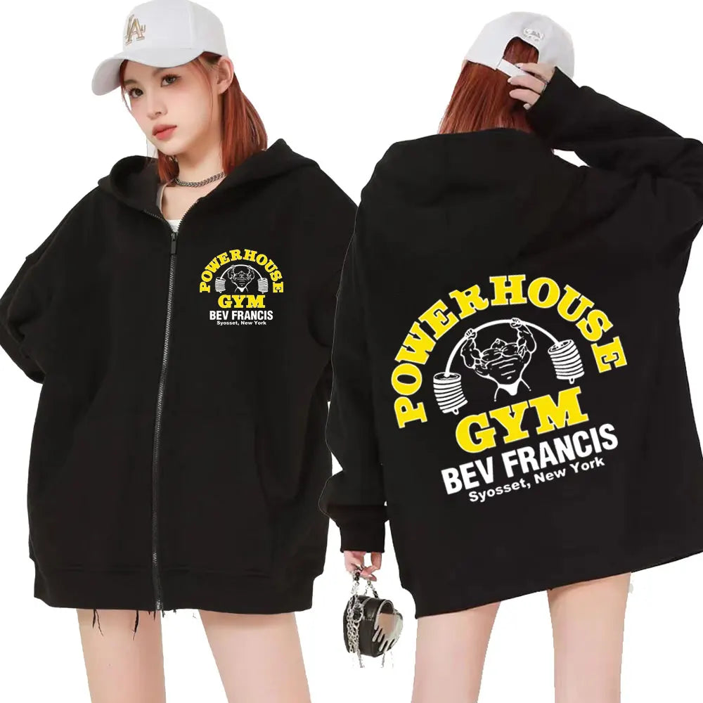 Powerhouse Gym Logo Zipper Hoodie Men's Women Fashion Gothic Geek Fitness Zip Up Jacket Hoodies Sweatshirts Oversized Streetwear