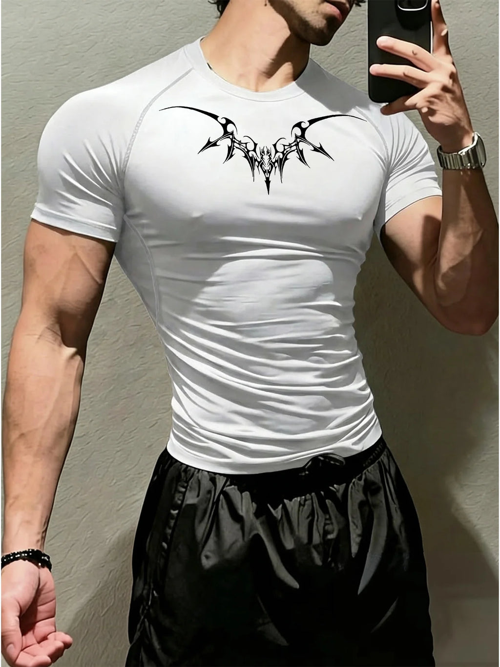 New Men's and Women's Fitness Clothes, New Fashionable Gothic Pattern Print, High Elasticity Muscle Fitness Shaping Design