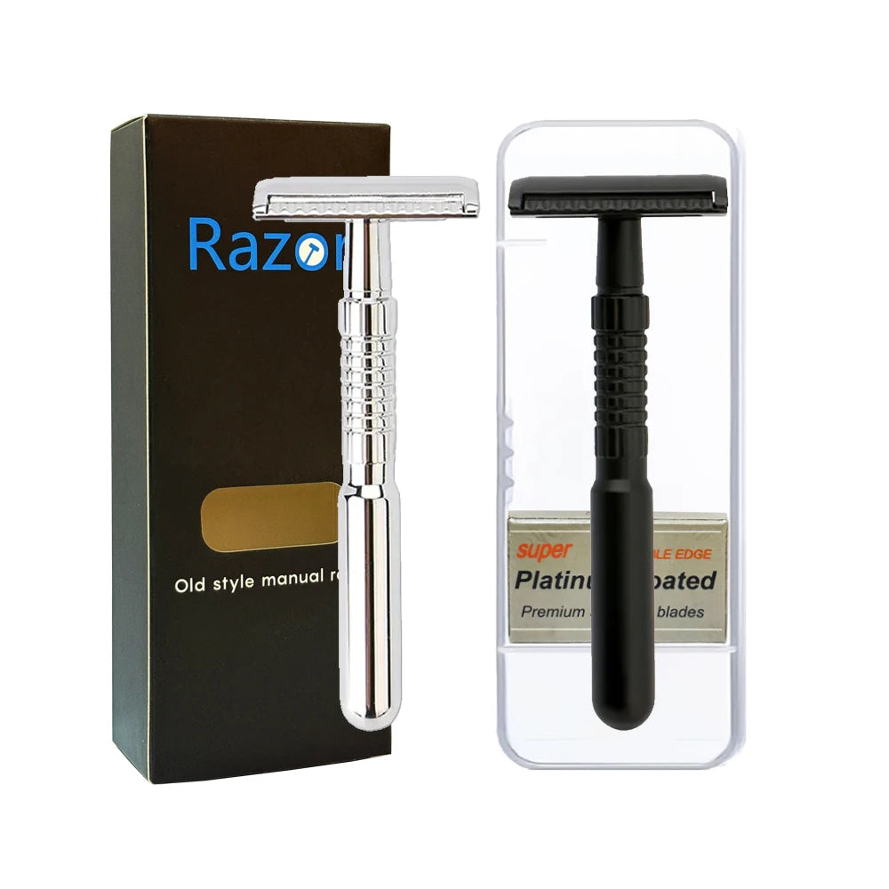 Men's ECO-Friendly Safety Razor Sustainable Shaving Tool for Responsible Grooming with Storage Box & 5 Platinum Advanced Blades