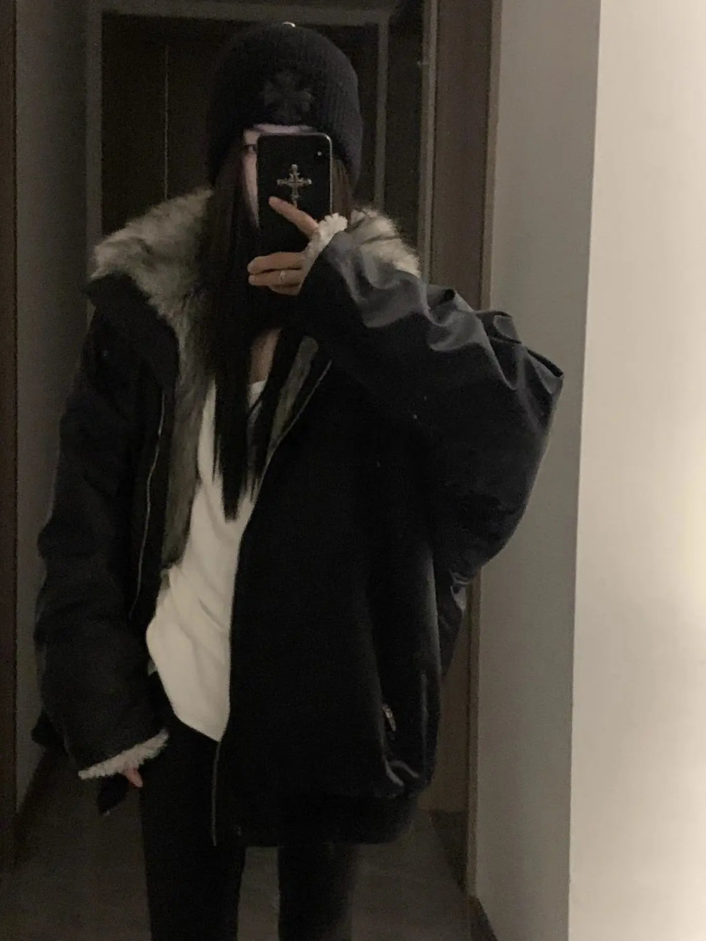 Black Winter Versatile, Fashionable, Warm Cold-proof Cotton-padded Spliced New Autumn and Winter Jacket, Parka Coat