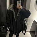 Black Winter Versatile, Fashionable, Warm Cold-proof Cotton-padded Spliced New Autumn and Winter Jacket, Parka Coat