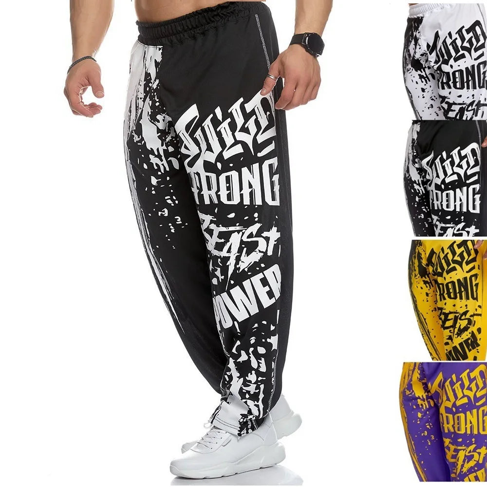 Mens Training Sport Trousers GYM Thin Pants Joggers Male Slim Casual Workout Fitness Running Graffiti Printed Breathable Pants