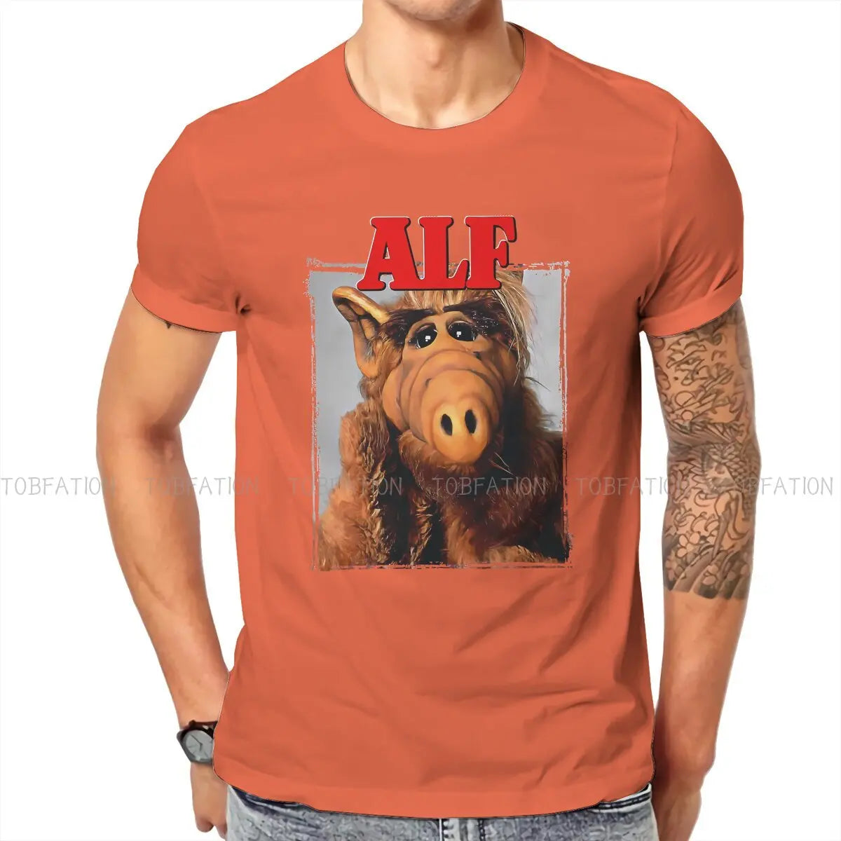 Red  Newest TShirts ALF The Animated Series Male Graphic Fabric Streetwear T Shirt Round Neck Oversized