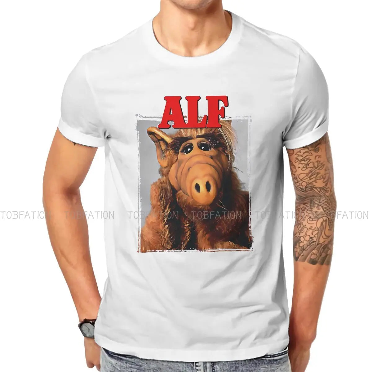 Red  Newest TShirts ALF The Animated Series Male Graphic Fabric Streetwear T Shirt Round Neck Oversized