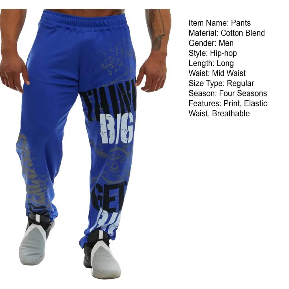 Men Pants Loose Straight Mid Waist Deep Fashion Pants Crotch Digital Printing Jogging Soft Elastic Waist Men Trousers for Gym