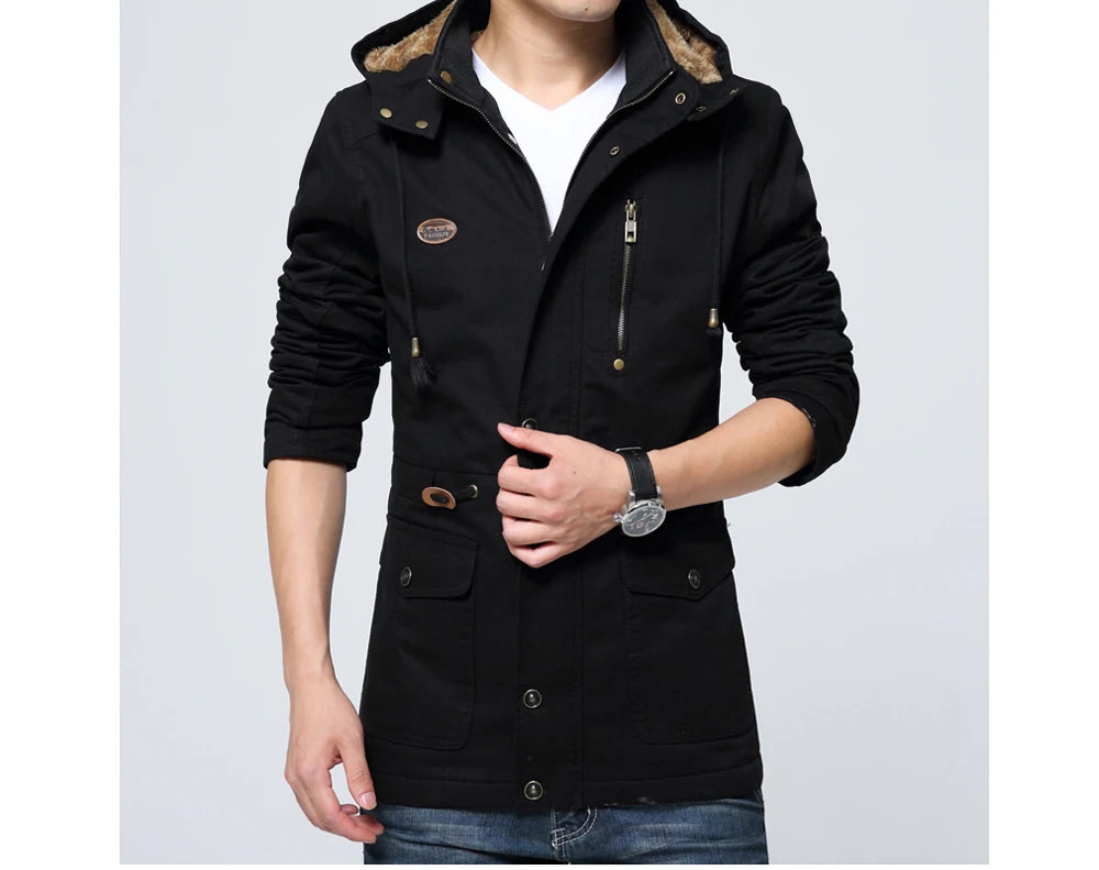 Winter Men's Thermal Padded Jackets Fashion Men Fleece Warm Hooded Coats Casual Men Army Tactical Hiking Jackets Brand Clothing