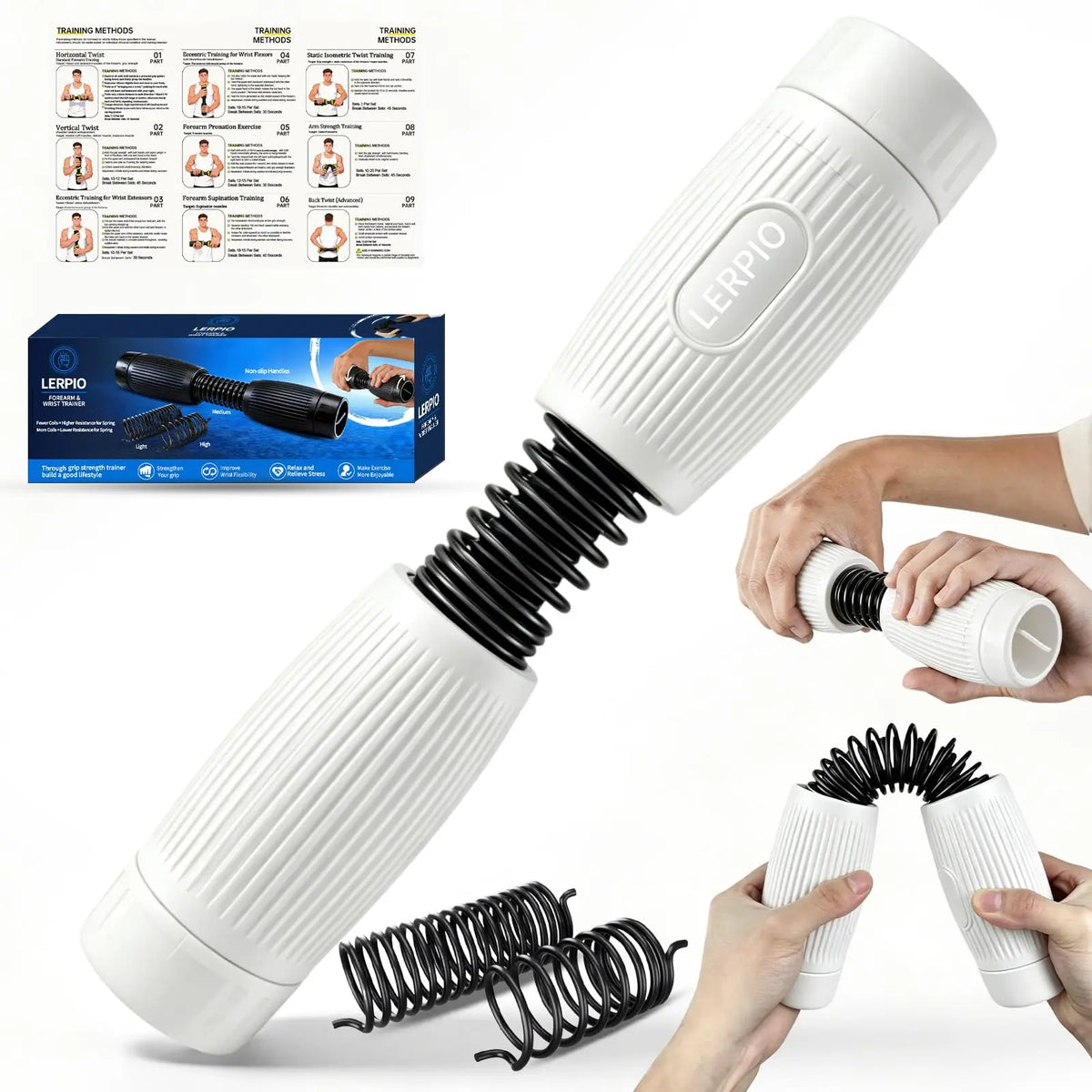 Adjustable Resistance Forearm Exerciser Wrist Strengthener with Interchangeable Springs,  Arm Grip Strength Trainer for Home Gym