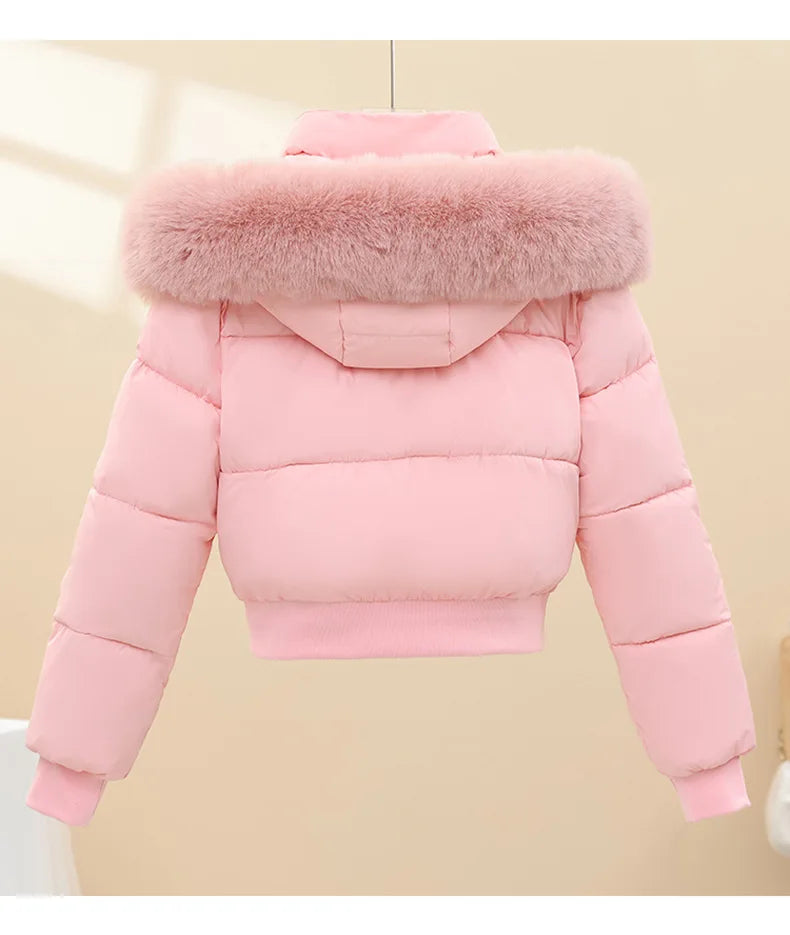 2026 Winter Jacket Women Hooded Fur Collar Cotton Coat New Thick and Warm Short Clothing