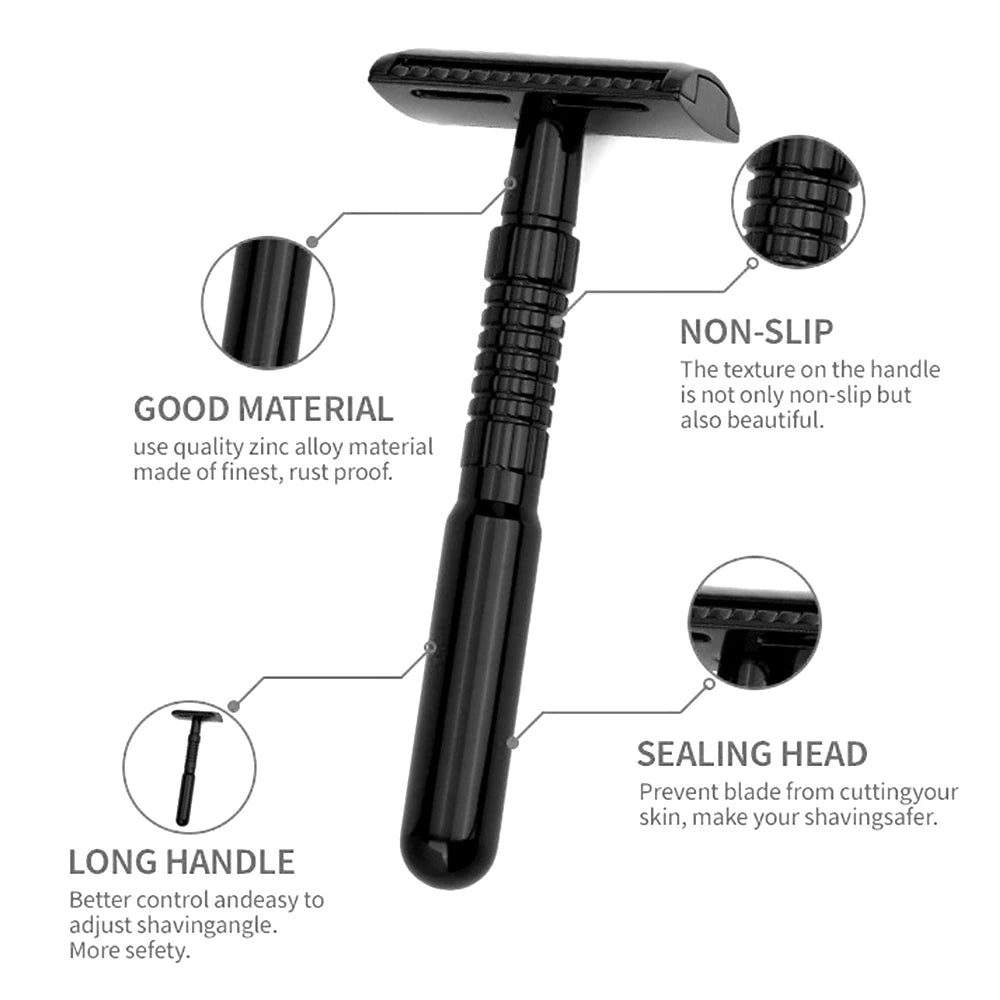 Men's ECO-Friendly Safety Razor Sustainable Shaving Tool for Responsible Grooming with Storage Box & 5 Platinum Advanced Blades