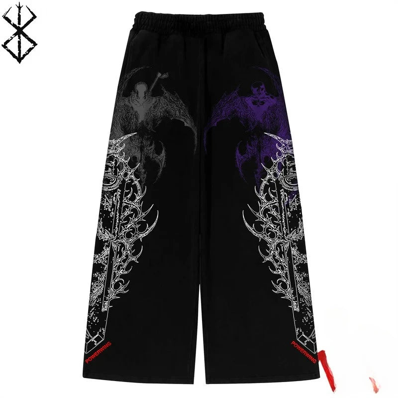 Unisex Gothic Streetwear Gym Pants Men Women Casual Drawstring Loose Fit Workout Wide Leg Trousers Jogger Fitness Long Pants
