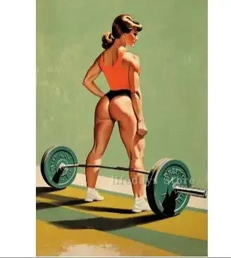 Bodybuilder Woman Canvas Painting Wall Art Female Exercise Weightlifting Poster Gym Room Home Decor Vintage Gifts for Girls