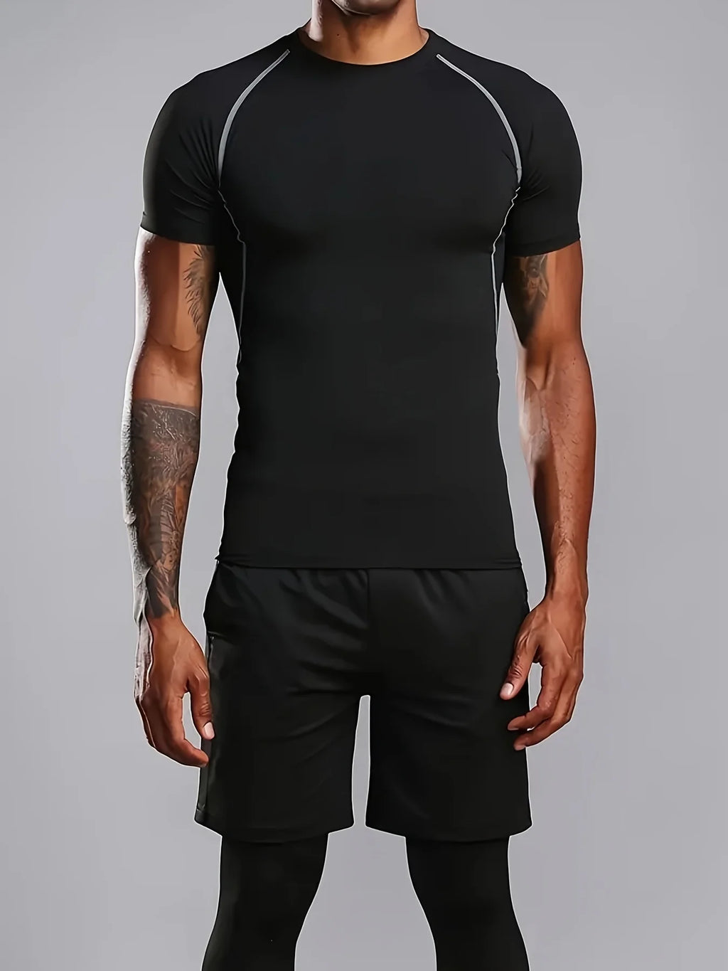 Sports tight-fitting clothes, short-sleeved shirts for fitness running training, breathable fitness T-shirts for men