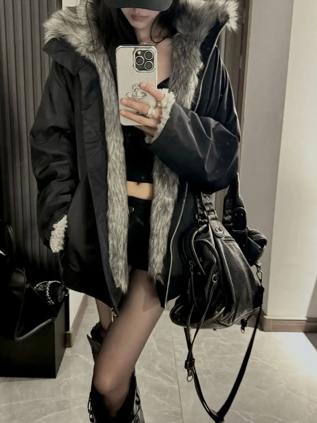 Black Winter Versatile, Fashionable, Warm Cold-proof Cotton-padded Spliced New Autumn and Winter Jacket, Parka Coat