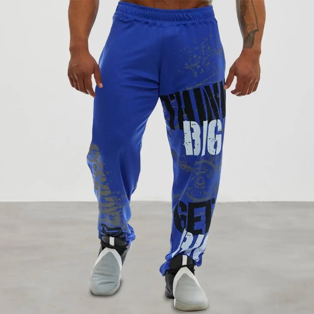Men Pants Loose Straight Mid Waist Deep Fashion Pants Crotch Digital Printing Jogging Soft Elastic Waist Men Trousers for Gym