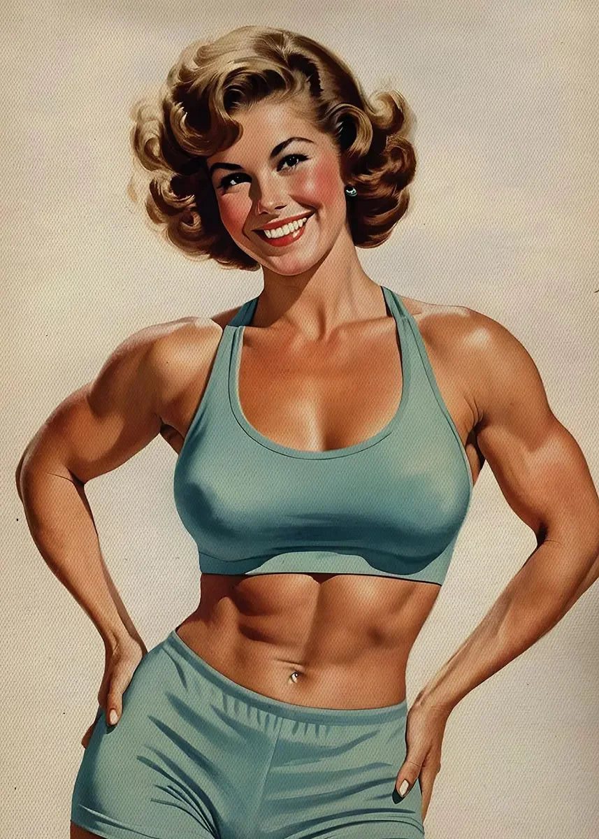 Bodybuilder Woman Canvas Painting Wall Art Female Exercise Weightlifting Poster Gym Room Home Decor Vintage Gifts for Girls