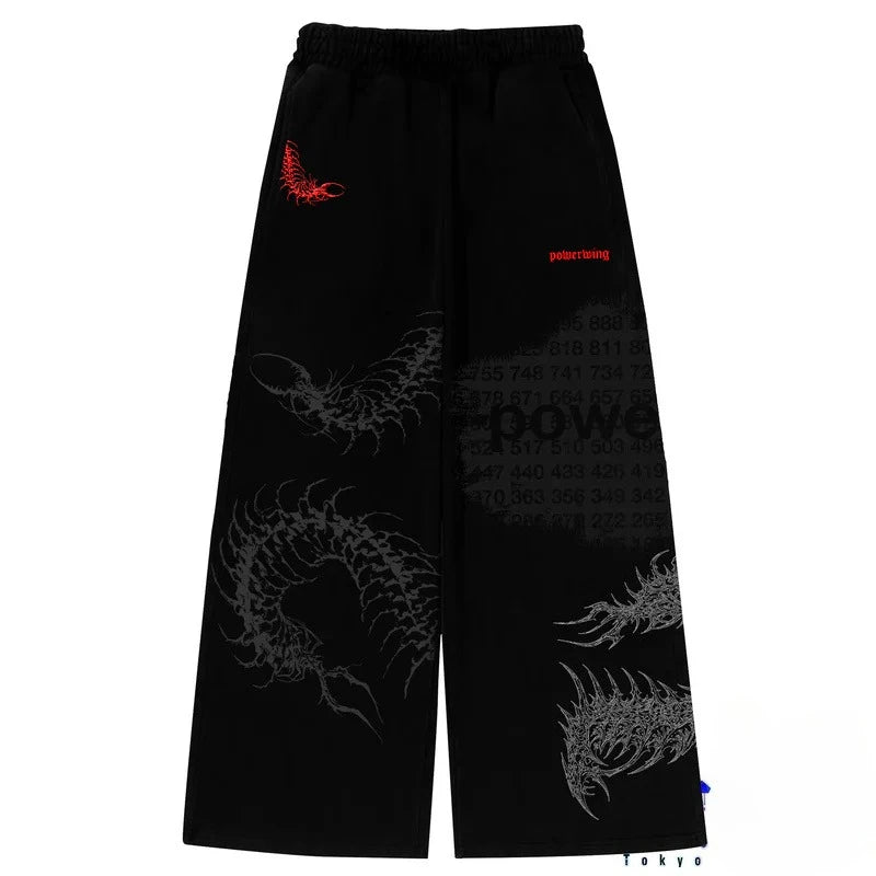 Unisex Gothic Streetwear Gym Pants Men Women Casual Drawstring Loose Fit Workout Wide Leg Trousers Jogger Fitness Long Pants
