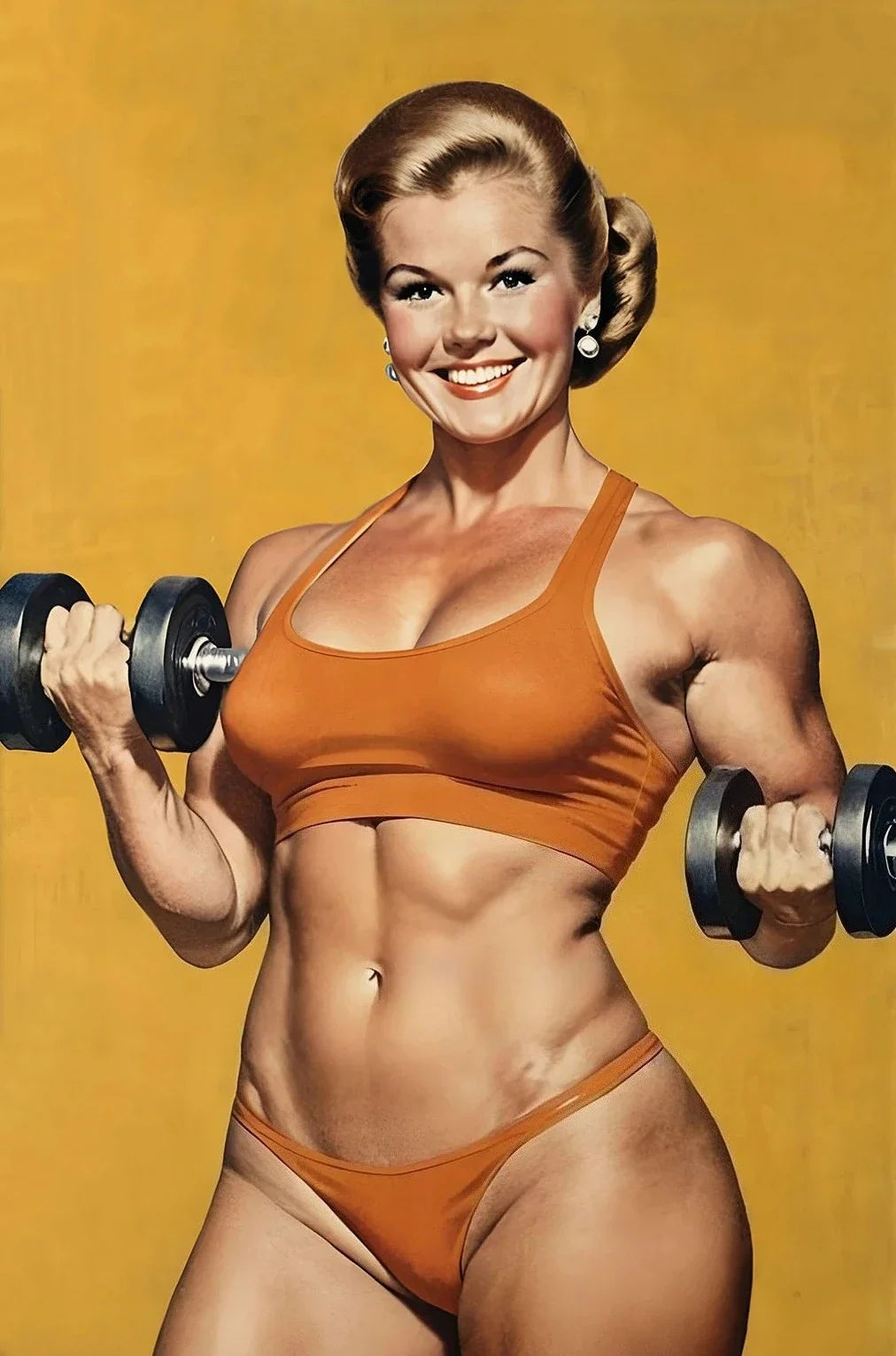 Bodybuilder Woman Canvas Painting Wall Art Female Exercise Weightlifting Poster Gym Room Home Decor Vintage Gifts for Girls