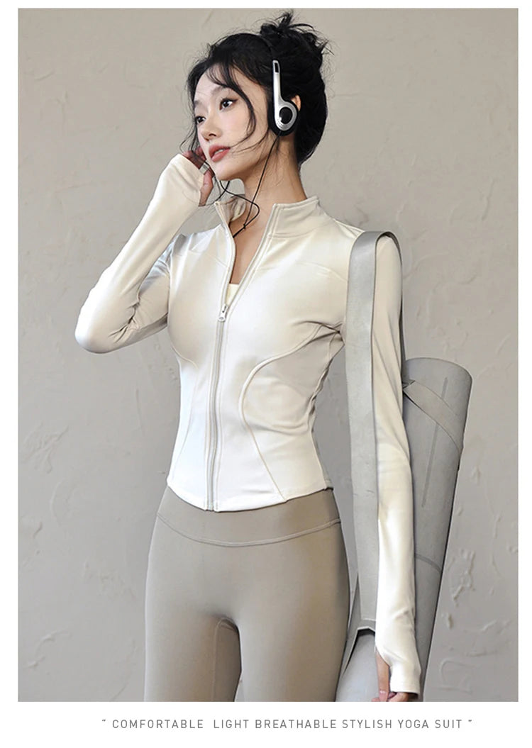 Long Sleeve Sports Jacket Women Zip Fitness Yoga Shirt Winter Warm Gym Top Activewear Running Coats Workout Clothes For Cycling