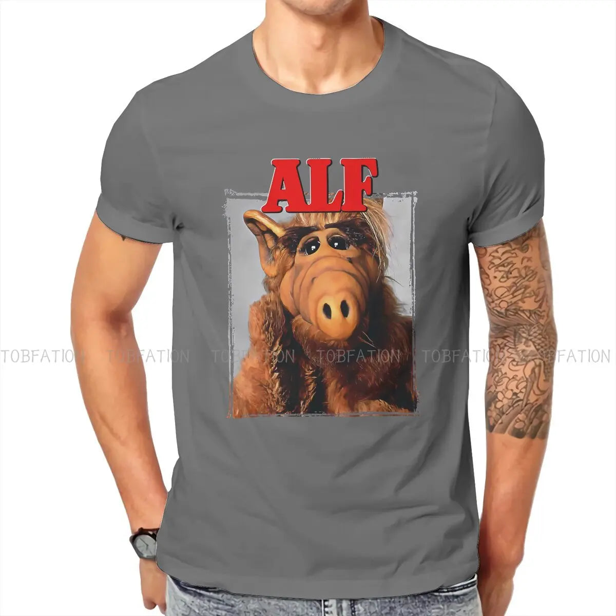 Red  Newest TShirts ALF The Animated Series Male Graphic Fabric Streetwear T Shirt Round Neck Oversized