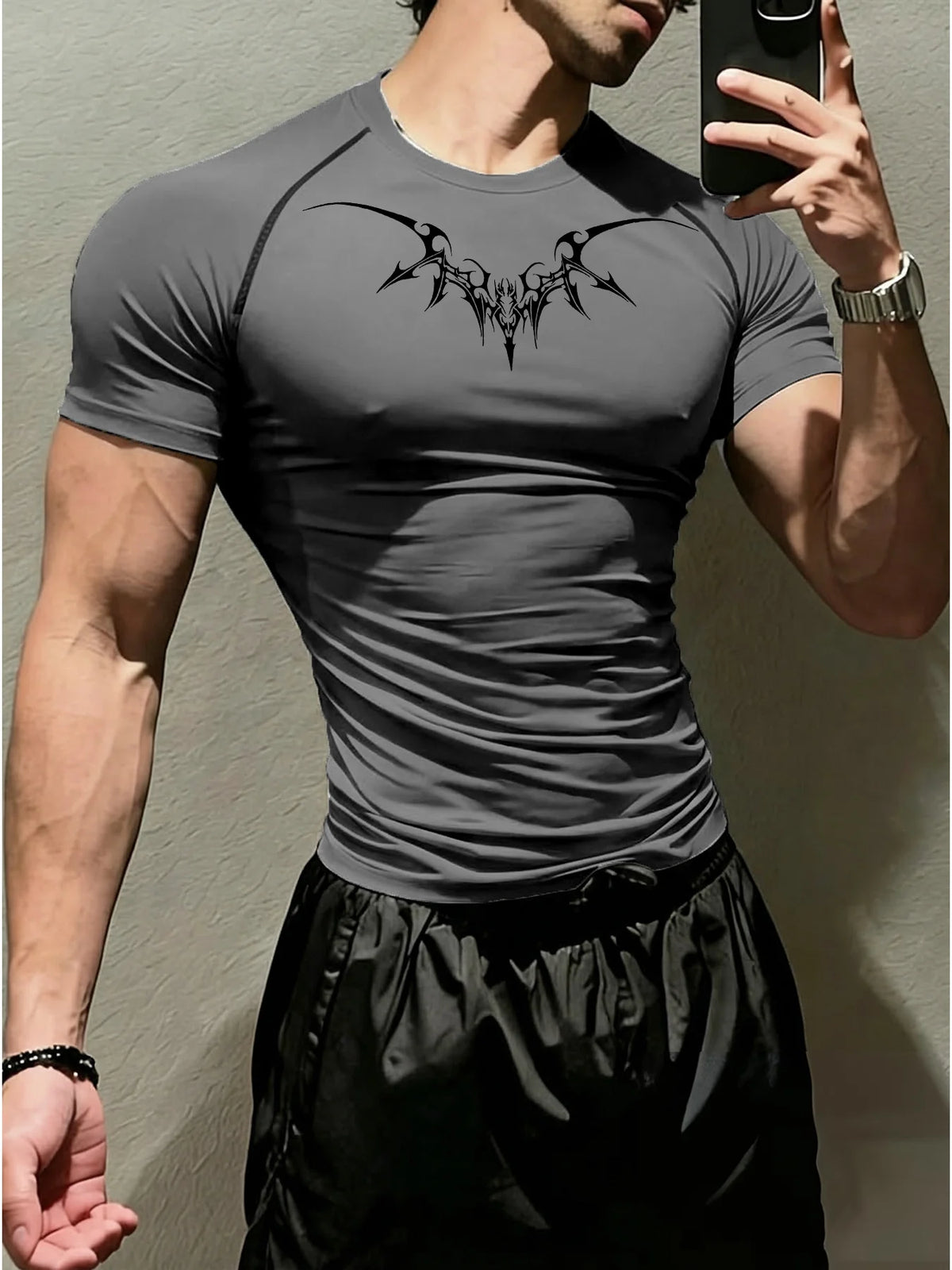 New Men's and Women's Fitness Clothes, New Fashionable Gothic Pattern Print, High Elasticity Muscle Fitness Shaping Design
