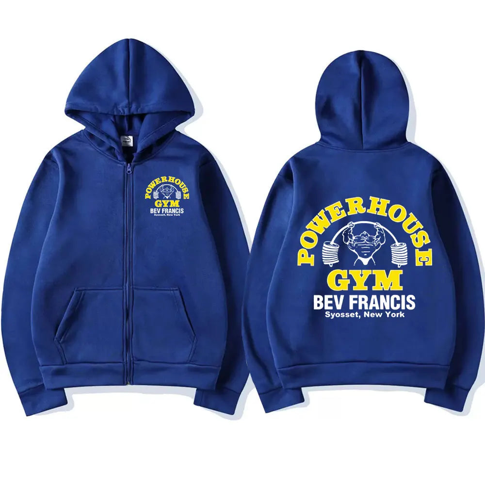 Powerhouse Gym Logo Zipper Hoodie Men's Women Fashion Gothic Geek Fitness Zip Up Jacket Hoodies Sweatshirts Oversized Streetwear