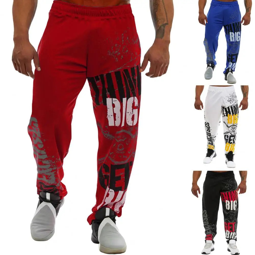 Men Pants Loose Straight Mid Waist Deep Fashion Pants Crotch Digital Printing Jogging Soft Elastic Waist Men Trousers for Gym