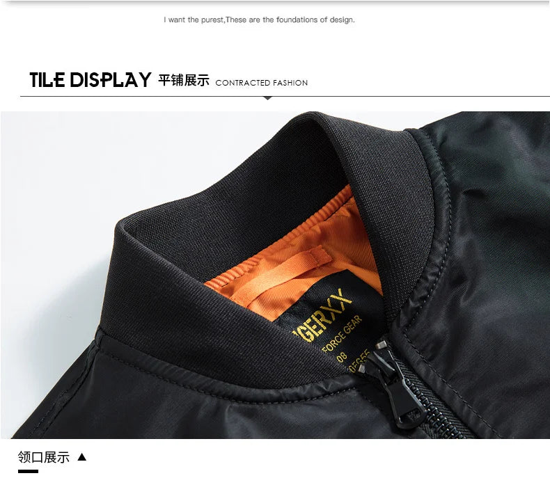 Winter Jackets for Boys Coat Men Lightweight Thick Army MA-1 Flight Bomber Jackets Streetwear Varsity Pilot Parkas Coat Men