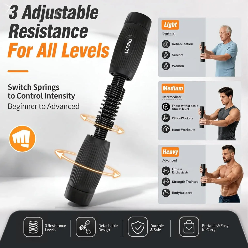 Adjustable Resistance Forearm Exerciser Wrist Strengthener with Interchangeable Springs,  Arm Grip Strength Trainer for Home Gym