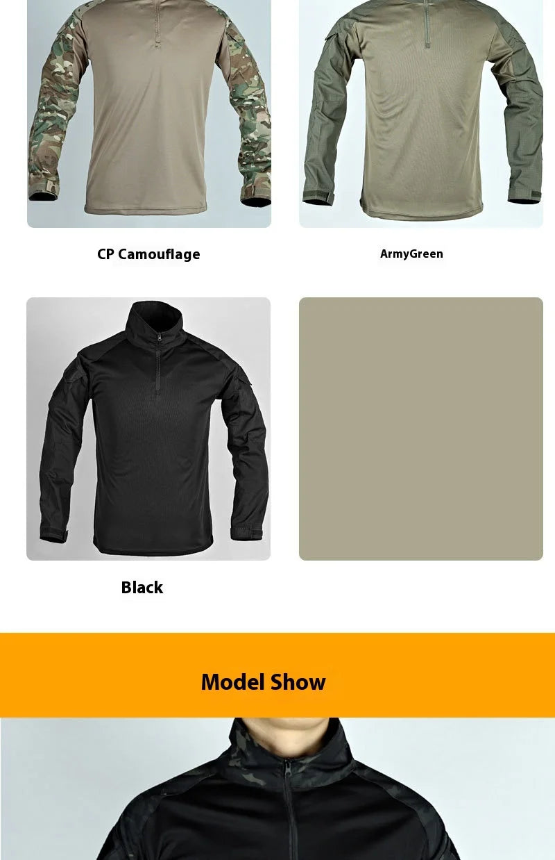 Army Outdoors T Shirt Long Sleeve Combat Shirt Tactical Clothing BreathableTraining Hunting Clothes Hiking Shirt Work Wear Men
